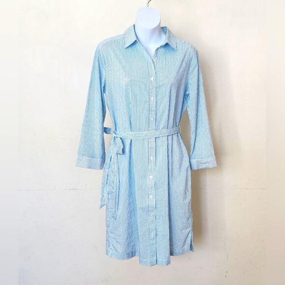 CITY STREETS White Blue Striped Shirt Dress Size S - Picture 7 of 7